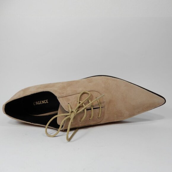 L'AGENCE Elise III Pointed Toe Oxford Flat Shoes Size 6.5 Cappuccino Suede NEW - Picture 12 of 16